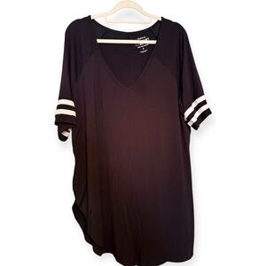 Torrid Black V-Neck Tee with White Striped Sleeves